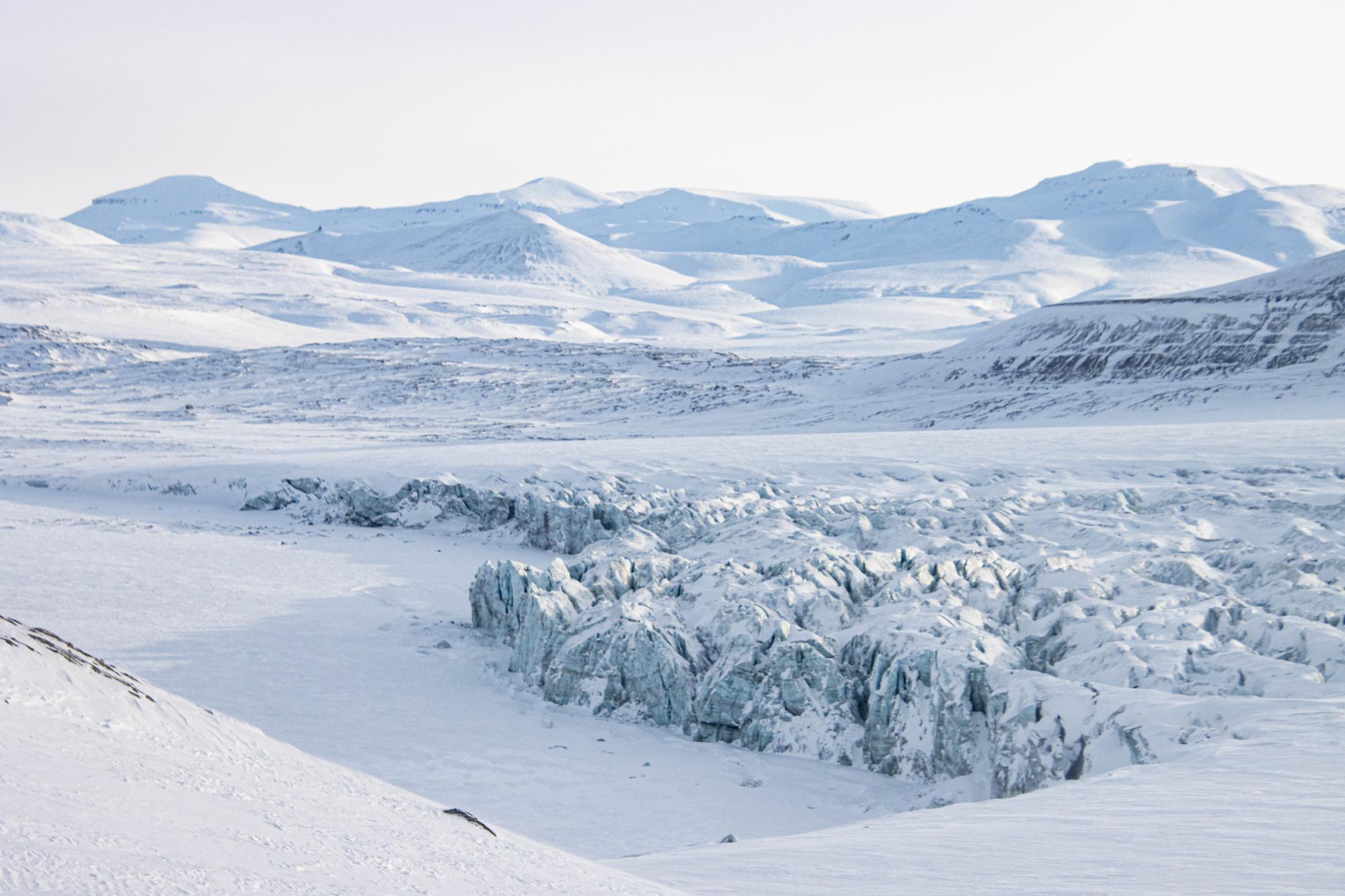 glacier with crevasses