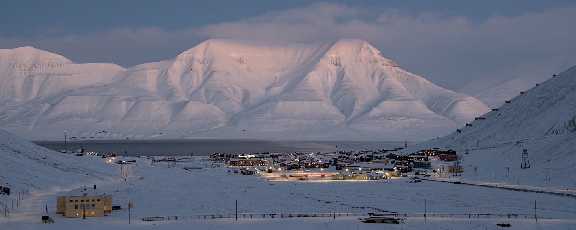 Longyearbyen in October with mountains in the background
