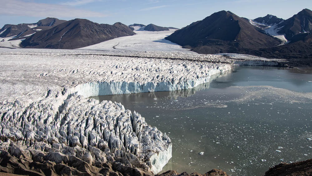 The view of a glacier during the ship expedition with the SV Meander