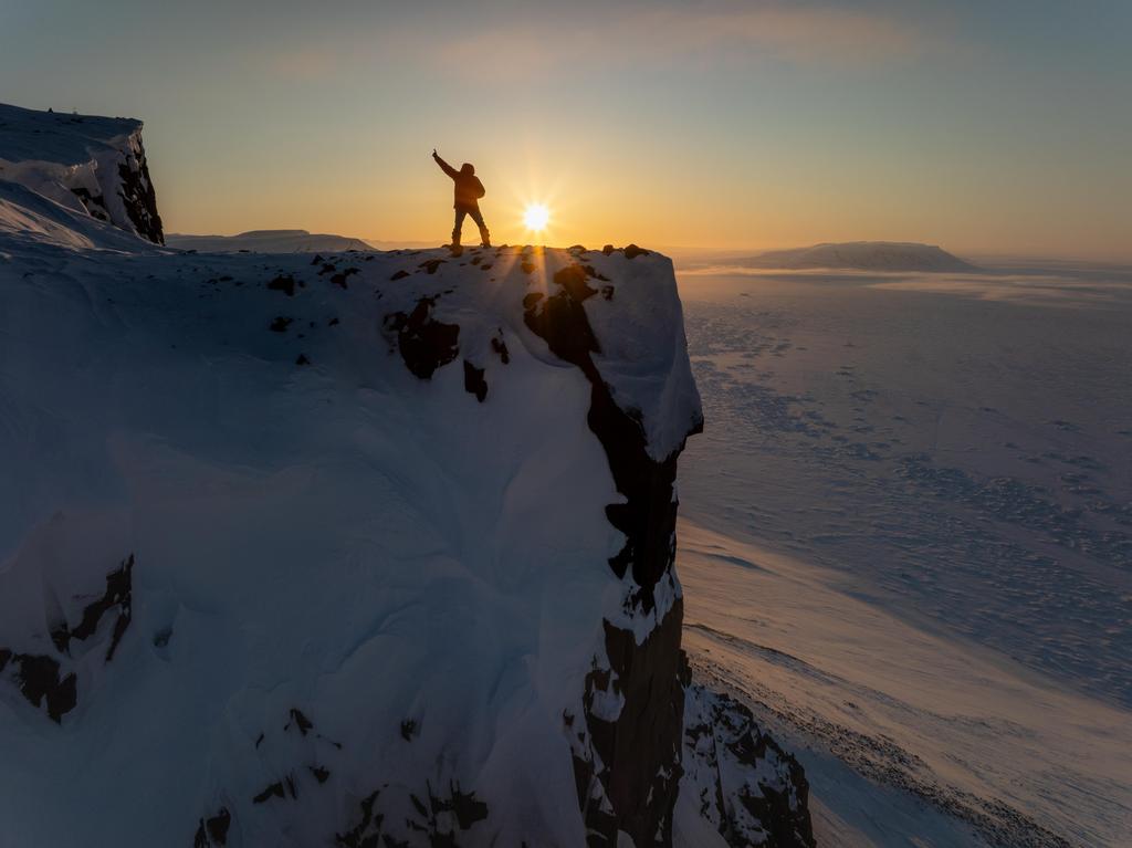 Mountain on Svalbard in sunset