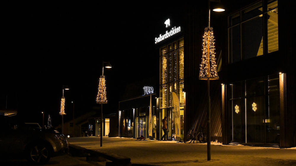 The Svalbardbutikken in Longyearbyen during the polar night